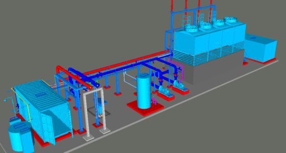Maquette d'implantation 3D installation de refroidissement pour production d'hydrogène